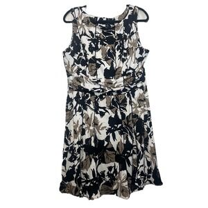 Perceptions Floral Dress Womens Black White Sleeveless Knee Length Size XL